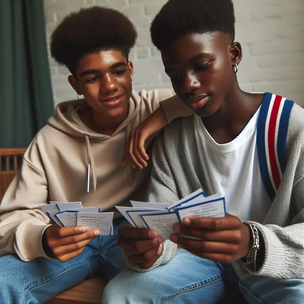 Two friends holding playing cards.