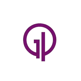 Purple logo with stylized letters